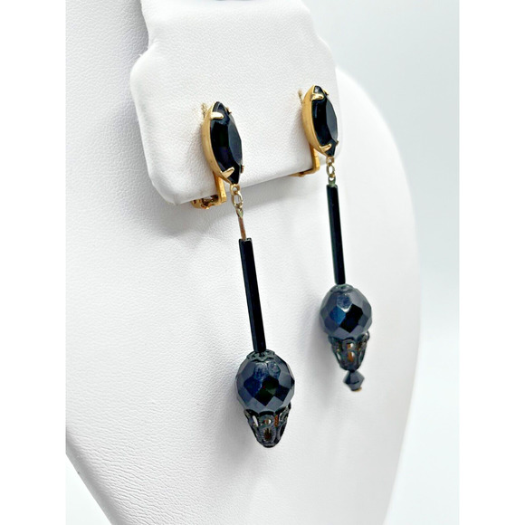 Rare VINTAGE ESTATE, Lewis Segal California Clip Dangle Earrings 2 1/2" - Picture 2 of 7